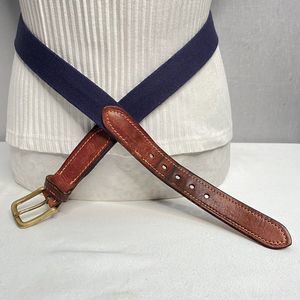 Tommy Hilfiger Belt Mens XL Midnight Blue Canvas Penny Brown Leather